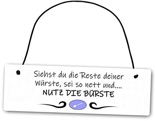 Homeyourself Hochwertiges Schild 25 x 8 cm Siehst du die Reste deiner Würste sei so nett und Nutz die Bürste weiß Dekoschild Wandschild Toilettenschild Toilette WC Gäste