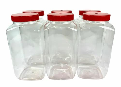 Truenova- Set of 6 x 4.5L X Large Plastic Storage Jars Kitchen/Garage Organisation & Large Red Flat Lids