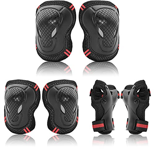 Protective Gear Set for Adult Youth, Knee Pads Elbow Pads Wrist Guards 6 in 1 for Skateboard, Rollerblade, Roller Skate, Bike, Scooter, Inline Skate, Bicycle, BMX