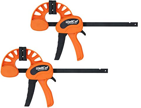 WellCut Bar Clamps 150mm 6-Inch, 2pcs Professional Quick Grip Clamps for Woodworking One-Handed Clamp, Spreader Wood Clamps Set, Heavy-Duty Quick-Change Clamp