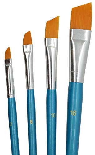 PICCOLINO Pinsel-Set - 4-teiliges Schrägpinsel-Set aus Nylonhaar zum Malen, Pinsel mit schrägen Borsten/Kanten, Künstlerpinsel für Aquarell, Acryl und Ölgemälde