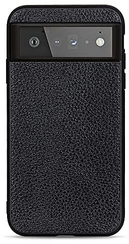 COQUE Case for Google Pixel 6 Back shellGenuine LeatherLychee pattern Battery Cover,Mobile Phone Case for Google Pixel 6-Black