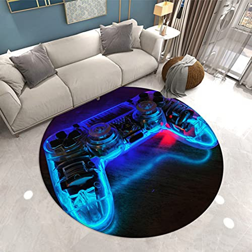 Sticker Superb. Gamer Rug Circle Rug Decor Non-Slip Entrance Round Area Rug for Bedroom Playroom-Game Video Gaming Pattern Carpet for Living Room Teenage Child Boy Girl Bedroom (Color 3,80cm)