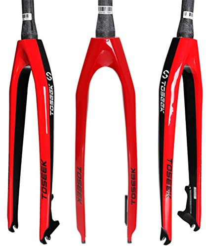 Wanym Fahrrad Starr Gabel, Fahrradgabel, Full Carbon Faser MTB Bike Starrer Gabel, 26/27,5/29 Zoll MTB Fahrrad Gabeln Super Light Verjüngte Rohr Fahrradgabel Scheibenbremse,Rot,26inch