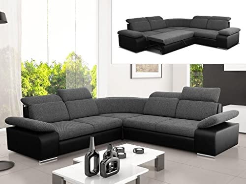 Vente-unique Ecksofa mit Schlaffunktion - Stoff & Kunstleder - Anthrazit & Schwarz - Rabelais