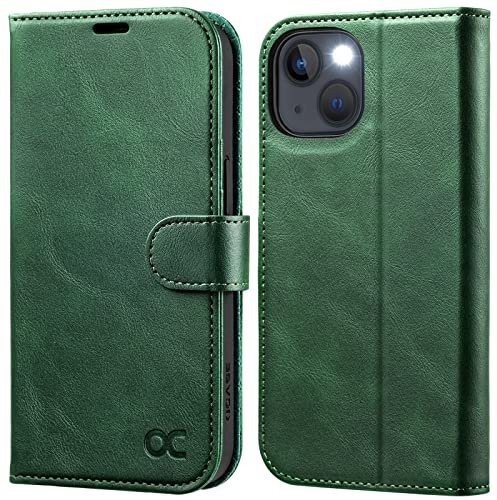 OCASE iPhone 13 Hülle Handyhülle [Premium PU Leder] [Kartenfach] [Magnetverschluss] RFID Schutzhülle Klapphülle Handytasche Lederhülle Handyhülle Tasche Etui Kompatibel für iPhone 13 Dunkelgrün