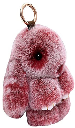 Lapin en Cuir Pompon Boule Pendentif Voiture Sac Porte-clés (Givre Rrouge)