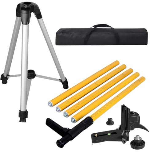 Takamine 12 ft/ 3.7 m Telescopic Pole, Adjustable Laser Level Tripod, Includes 1/4 x 20 Laser Pole Mount, 5/8 to 11 Adapter Nuts for Rotary Laser Levels