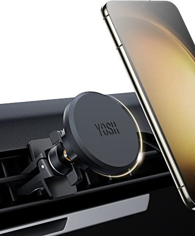 YOSH Soporte Movil Coche Iman, Soporte Magnetico Teléfono Coche para Aire Ventilación, Imán potente & ganchos dobles metálicos mejorados, Compatible con iPhone Samsung Huawei, Incluye Placas Metálicas