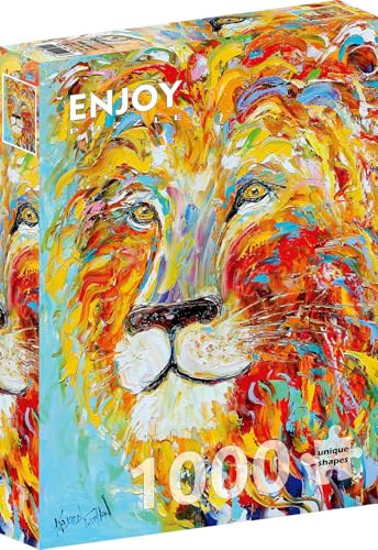 1000 Pieces Jigsaw Puzzle for Adults – Matte Finish, Soft Touch, Sturdy and Unique Pieces, Tight Fit, Vivid Colors, Missing Pieces Service – Majestic Lion Colorful Portrait Painting – by ENJOY Puzzle