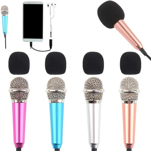 SevenMye 4Pcs Mini Microphone with Omnidirectional Stereo Mic for Voice Recording, Portable Microphone Chatting and Singing Compatible with Smartphone