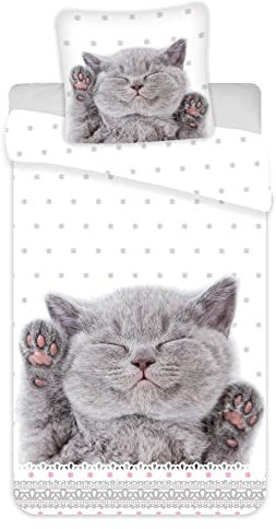 rainbowFUN.de Kinder-Bettwäsche mit Katzen-Baby 135x200 80x80 Baumwolle Wendebettwäsche Katze Kitten