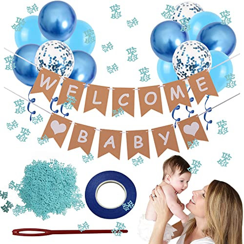 Willkommen Zuhause Welcome Home Baby Shower Deko Babyparty Deko Junge 13PCS Baby Banner Banner It's A Boy Pailletten Und Blaue Luftballons Für Familie Welcome Baby Boy Geeignet(blau)