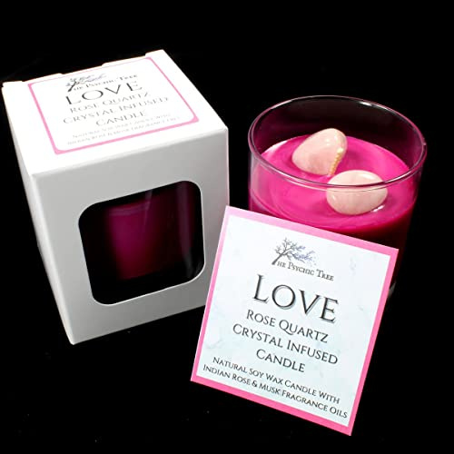 Love - Healing Crystal Infused Scented Candle with Rose Quartz Crystals, and Scented with The Rich and Gorgeous Smell of Indian Rose & Musk Fragrance Oils