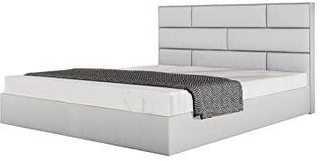 Polsterbett Manisa 180x200 mit Bettkasten, freie Farbwahl, Doppelbett mit Stauraum, mit Kopfteil, mit Lattenrost, ohne Matratze (Weiss Kunstleder)