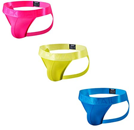 JOCKMAIL 3Pieces/Pack Mens Biancheria Intima Jockstraps Mesh Mens Jockstrap Atletico Supporters Mens Sport Underwear, Rosa+y+blu, L