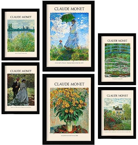 Nacnic Monet -Posterblatt. Malergalerie. Dekorative Gemälde für Ihr Wohnzimmer, Schlafzimmer, Zuhause. Wandkunstdrucke. Größen A4 und A3 mit schwarzen Rahmen