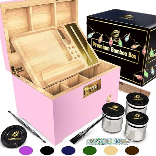 Premium Große Bambusbox - Verriegelung Aufbewahrung Dekorative Box mit Zahlenschloss - Aufbewahrungsbox Holz Verriegelung Aufbewahrungsbox mit Rolltablett - Aufbewahrung Holzkiste mit Zubehör