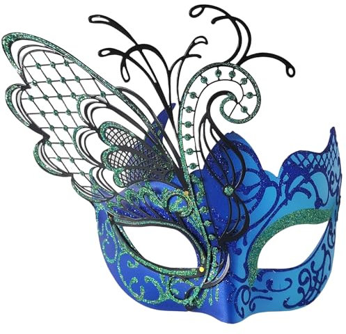 Ubauta Verschiedene Schmetterling Strass Metall venezianische Frauen Maske für Maskerade/Mardi Gras Party/Kostüm Ball/Hochzeit (Cyan blauer Schmetterling)