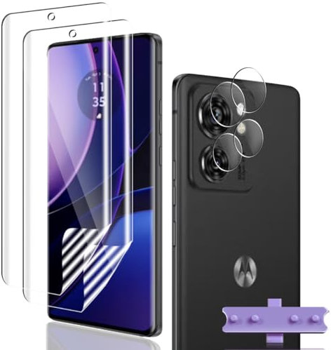 Phlleyaa Protector de Pantalla para Motor Edge 40,TPU Película Protectora 2 Pack + Motor Edge 40 Protector de Lente de Cámara 2 Pack, Sin Burbujas Fácil de Instalar para Motor Edge 40 Vidrio Templado