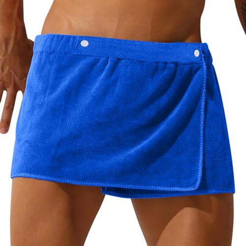 Oanviso Badetücher für Herren Badetuchrock mit Klettverschluss Badetuch Saunaraum Handtuch Flanell Badetuch Rock mit Taschen und Gummizug Ohne Stickerei für Männer Duschraum Sauna C Blau (30 * 140CM)