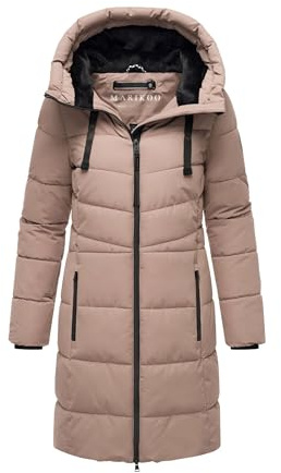 MARIKOO Damen Winterjacke lange Winter Stepp Jacke mit Teddyfell warm gefüttert B978