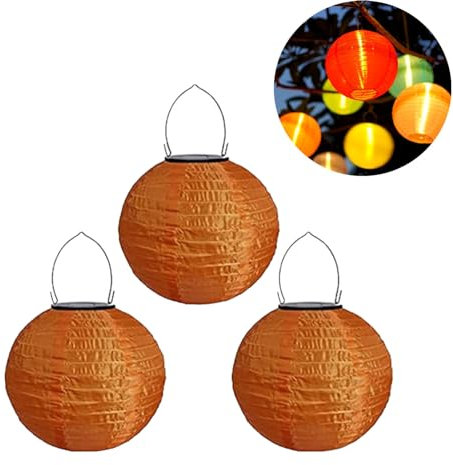 Lampions Solar Außen Wetterfest, Yeehliny Solar LED Laterne Wasserdicht Nylon Hängende Gartenlaterne, Solarlampions für Außen, LED Lampion Solar Lichterkette Aussen (20cm/3 Stück/Orange)