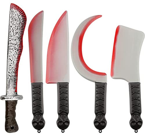 Cndiyald Plaste Machete Cutter Prop 5 Pack Halloween Simulation Accessoires de machette en Plastique, Halloween Effrayant et Accessoires de machette réaliste avec de Faux Sang
