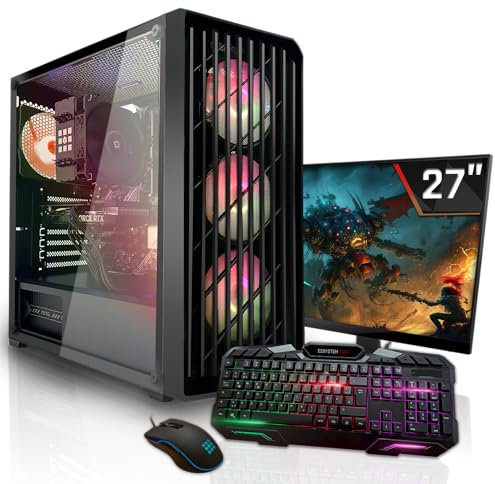 SYSTEMTREFF Gaming Komplett PC Set AMD Ryzen 7 8700F 8x5GHz | Nvidia RTX 5060 TI 16GB | 1TB M.2 NVMe | 32GB DDR5 RAM | Windows 11 | 27 TFT Monitor | Desktop Paket Computer für Gamer, Gaming