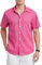HISDERN Hot Pink Short Sleeve Shirts for Men Casual Button Down Dress Shirt Summer Beach Linen Shirts with Pocket Regular Fit 2XL