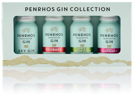 Penrhos - Gin Gift Pack - Multiple Flavours - London Dry, Rhubarb, Apple & Elderflower & Wonky Raspberry - Award-Winning Fruity Artisan Gins, 100% Wonky Fruit, Recycled Aluminium Bottles - 4 x 5cl