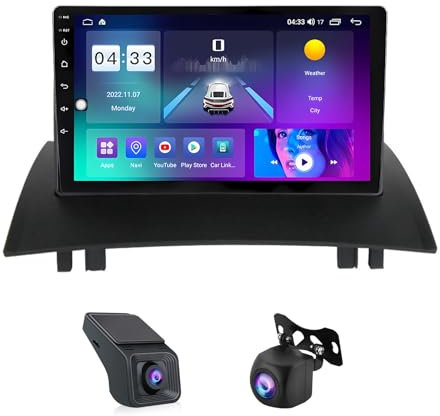 Android 13 9 Pulgadas Touchscreen 2 DIN Radio Coche Bluetooth para Renault Megane 2 2002-2009 con WiFi GPS FM Bluetooth SWC AHD Cámara Trasera Carplay Wireless Android Auto(L2 2+32G)