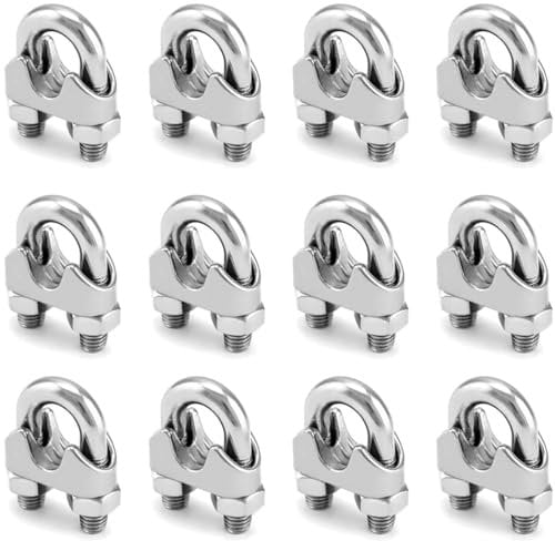 12 Pezzi Morsetti per Cavo Acciaio 5 mm Morsetti Serracavo in Acciaio M5 Inox 304 DIN741 Morsetti per Filo Stendibiancheria Clip per Cavi Funi Metalliche Cavo Tenda