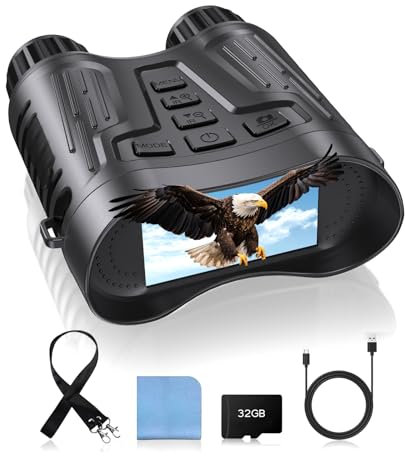 4K Nachtsichtbrille, 300 m Nachtsicht-Fernglas mit 8,1 cm (3,2 Zoll) HD-Bildschirm, 8-facher Digitalzoom, 32-GB-Karte, Fernglas, Nachtsicht, das Fotos und Videos aufnehmen kann, für Camping, Bauernhof