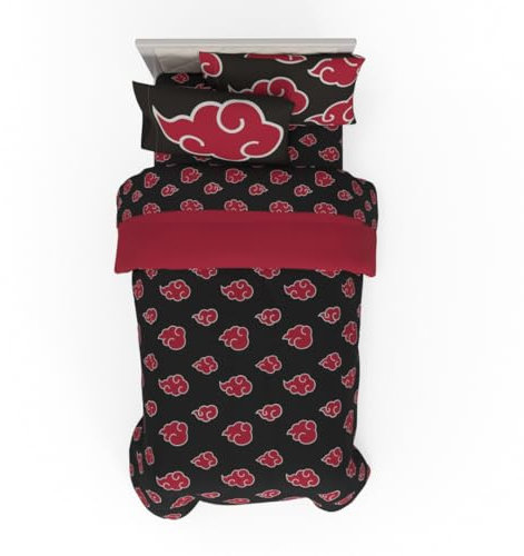Franco Collectibles Naruto Anime Akatsuki Set de Ropa de Cama 5 Piezas, edredón Reversible Muy Suave con sábanas y Funda de Almohada, tamaño Individual (Producto con Licencia Oficial)