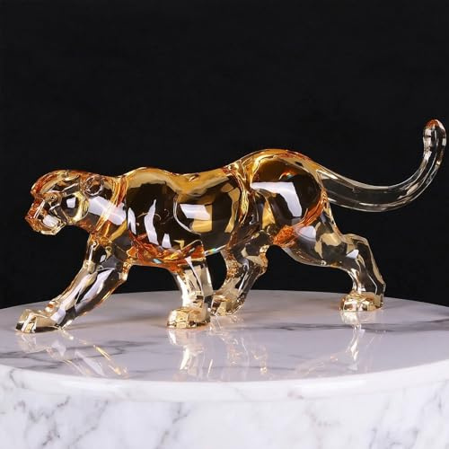 VylbCove Gepardenstatue aus Acryl, Kristallglas-Finish, große Luxus-Skulptur und Statuen für Heimdekoration, goldklare hochwertige Leopardenstatue, Jaguar-Figur, für Herren, Büro, coole Dekoration