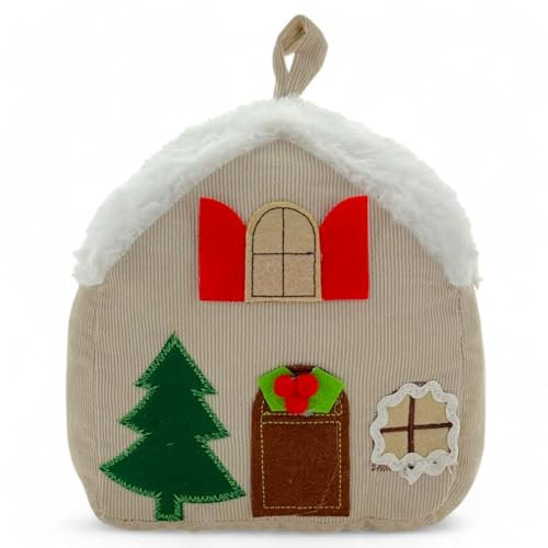 MIJOMA Türstopper Türpuffer Türsack aus Stoff Plüsch, 1kg schwer gefüllt, Lustiges Hingucker-Design für eine stilvolle Dekoration (Lebkuchenhaus - beige)