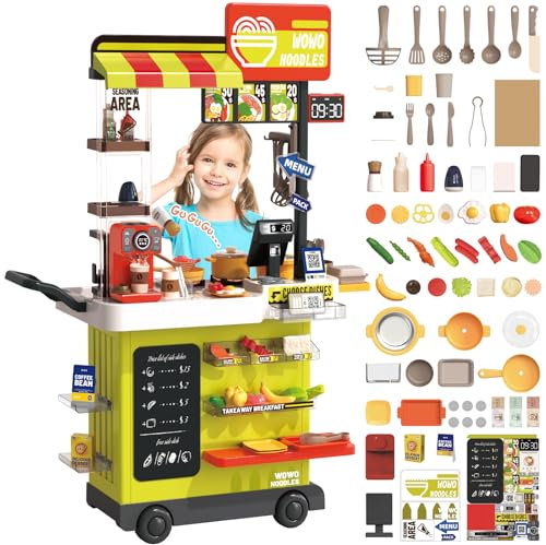 deAO Grande Juguete de Cocina Infantil a Partir de 4 5 6 7 8 años con 88 Accesorios de Cocina, Sonido, Iluminación, Lavabo de riego, Cajas Registradoras, Niños y Niñas para Regalo Cocina (Verde)