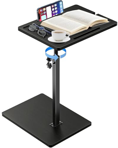 Fuyoula Tavolino Laterale Regolabile in Bambù, Tavolino da Letto, Altezza regolabile, Vassoio per Vasca da Bagno Bambù, Salvaspazio, Comodino, Nero