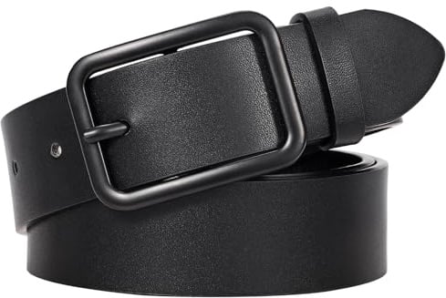 LEACOOLKEY Cintura Da Donna in Pelle Nera Con Classica Fibbia Quadrata, Cintura Da Donna per Pantaloni Jeans, Larghezza 3,3 cm