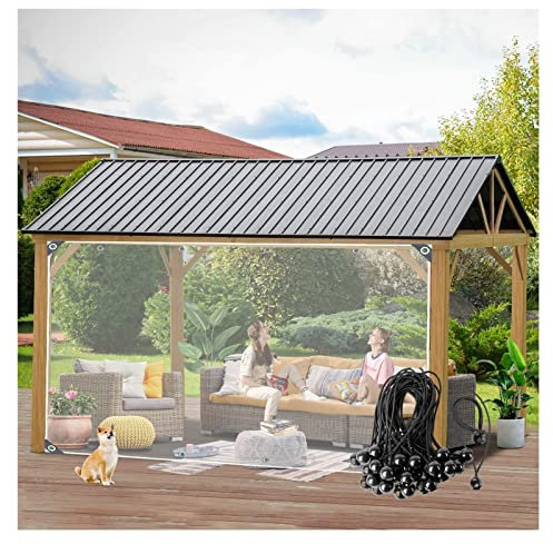KFDDO Transparent Tarps Waterproof Tarpaulin Sheet, 0.35mm Outdoor Pergola Waterproof Sheer Curtains,Freezing Rainproof Film Cloth for Pergola(3x4m/10x13ft)