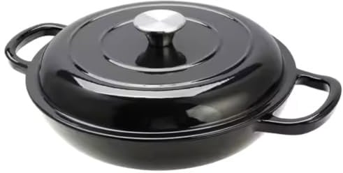 Everypan Eclat Cast Iron Dutch Oven, Non-Stick Ovenproof Enamelled Casserole Pot, Oven Safe up to 260°C – Sturdy Dutch Oven Cookware - Baking, Braising, and Cooking (Black, Shallow 3 L)