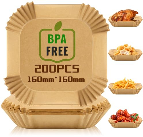 200 Piezas Papel Freidora Aire | 16 cm Papel Pergamino Cuadrado Freidora Aire para Horno, Sartén, Microonda