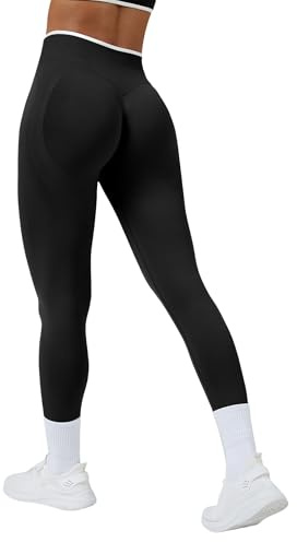IDOPIP Leggings Damen Hohe Taile: Kontrastfarbe Sporthose mit Po-Lifting Elastisch Blickdicht Atmungsaktiv - Lange Jogginghose für Sport Yoga Gym
