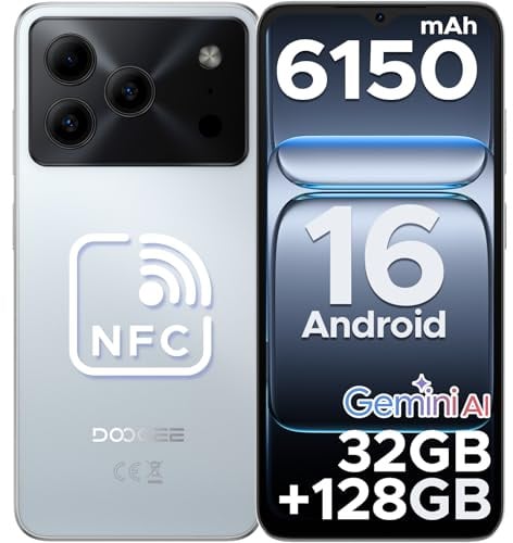 DOOGEE Note56 Pro Android 16 Telephone Portable, 6150mAh 32Go+128Go Smartphone Pas Cher13MP+8MP Écran 6.56 HD+/90Hz, TF 2To Débloqué 4G Dual SIM, Octa Core, Face ID/OTG