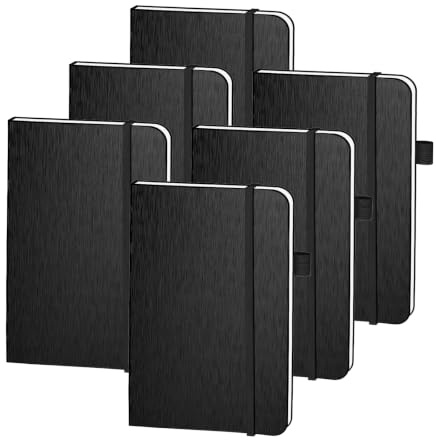 ONAVIA A6 Hardcover Liniertes Taschen-Notizbuch 6er Pack, 80 Blatt, Schwarz | 160 Seiten, 10,5 × 14,8 cm, Hardcover, Liniert, Notizbuch für Büro, Meetings und tägliche Planung