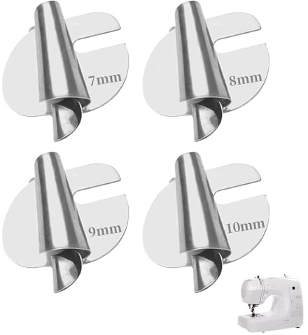 ZenithQuest 4PCS Rolled Hem Presser Foot Set, 7-10mm Stainless Steel Sewing Machine Hemming Feet, with Magnetic Seam Guide & Sewing Clips, Universal Accessories for Quilting Hemming Tailoring