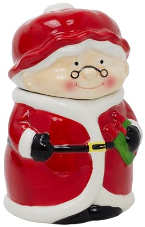 Carousel Home Mrs Claus Christmas Storage Jar | Ceramic Festive Cookie Jar Biscuit Barrel | Christmas Kitchen Storage Pot with Lid - 21cm