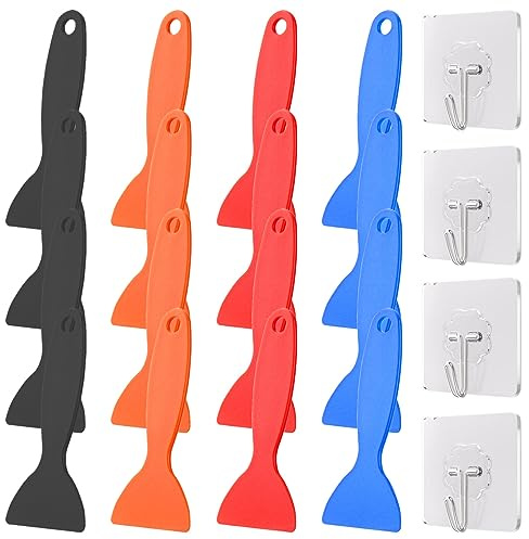 HAAMNING7 16 Pcs Plastic Resin Removal Scraper, Flexible Paint Spatula Putty Knife Air Bubble Remover Sticker Installation Tool 4 Color (Black/Blue/Red/Orange) for Resin 3D Printer Cleaning