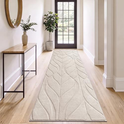 SHACOS Langer Teppich Läufer 60x240 cm, Beige Läufer Flur rutschfest, Küchenteppich Waschbar, Teppichläufer Modern Flurteppich für Küche, Eingang, Wohnzimmer, Schlafzimmer